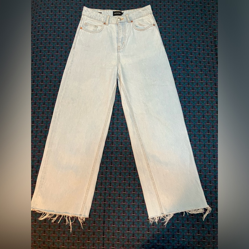 Frank and Oak Nina wide leg jeans light wash raw hem